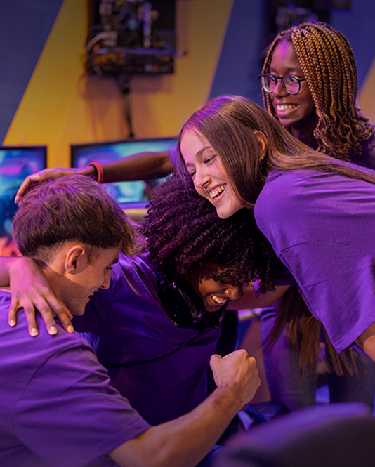 Community image of happy gamers hugging
